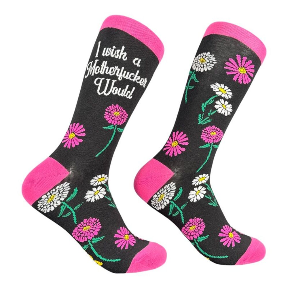 I Wish A Motherfucker Would Socks Funny Floral Footwear For Ladies